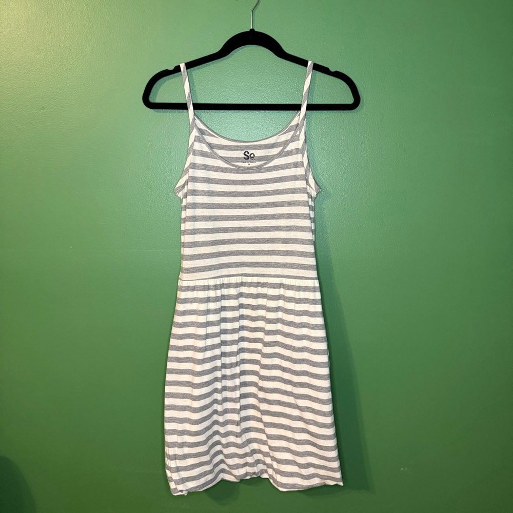 SO Gray and Cream Striped Tank Dress